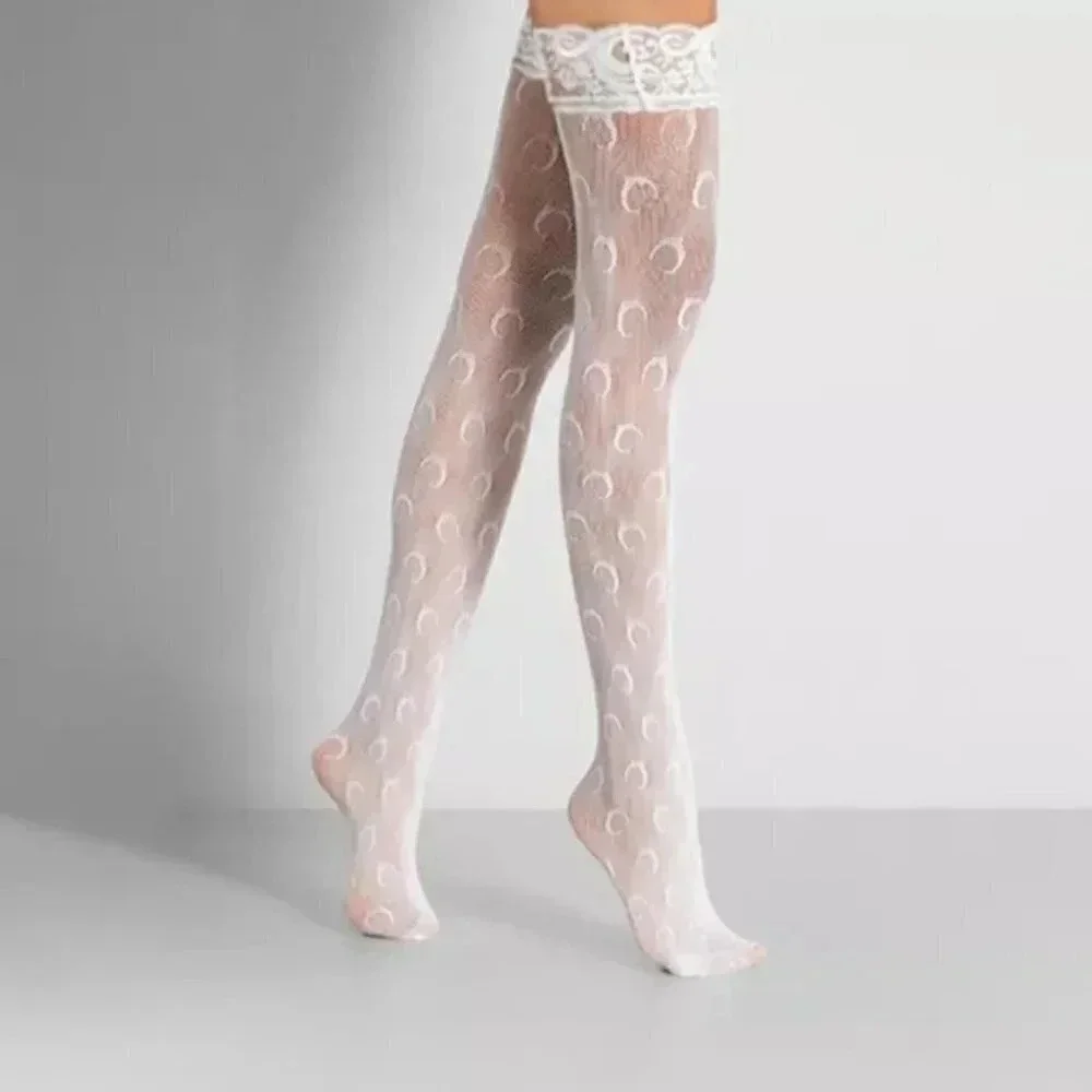 White Thigh high Half Moon Stocking